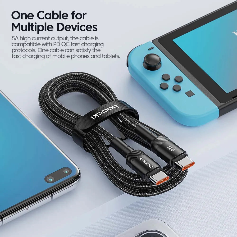 Toocki 100W Type C to USB C Cable PD 3.0 Quick Charge 4.0 Fast Charging Type